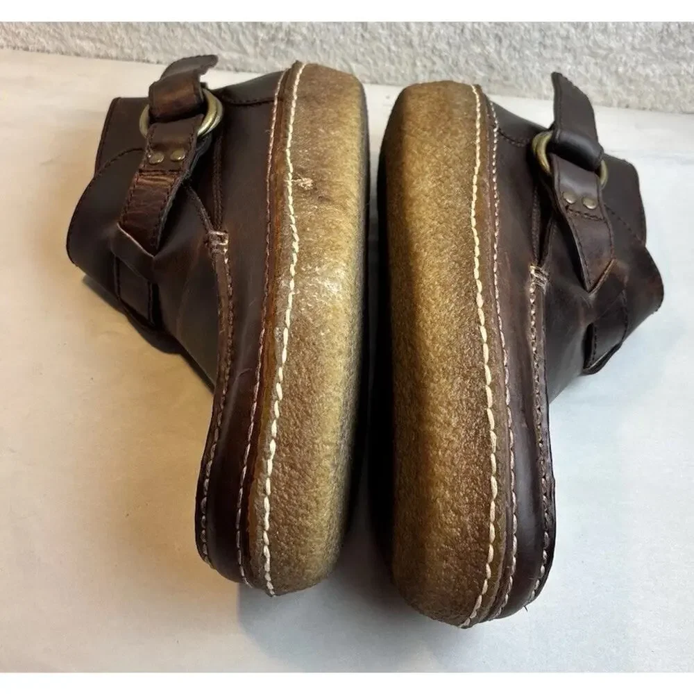 POLO Ralph Lauren Men's LEATHER RING BOOTS MOCCASINS Shoes Brown sz 8.5 D